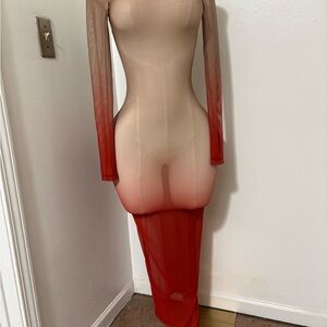 Fashion Nova Ombre Red Long Sleeve Dress